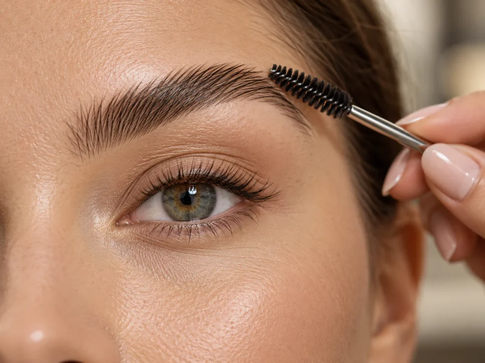Ілюстрація brow-догляду: спеціаліст розчісує природну форму брови